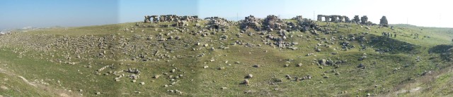 Laodicea, panoramic view of the stadium with the hot water aqua duct visible in the back