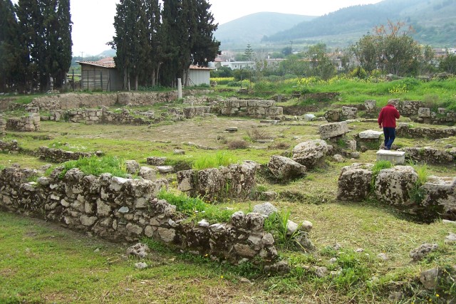 Remains of the synagogue at Corinth.  Maybe this is the very spot from which Paul preached to the Corinthian Jews until they resisted (Acts 18).